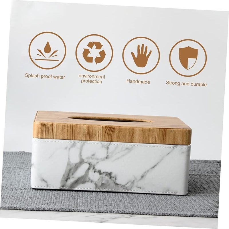 صندوق تخزين متعدد الوظائف من الرخام الأبيض مع غطاء لحامل المناديل للمطبخ والحمام - Image 5